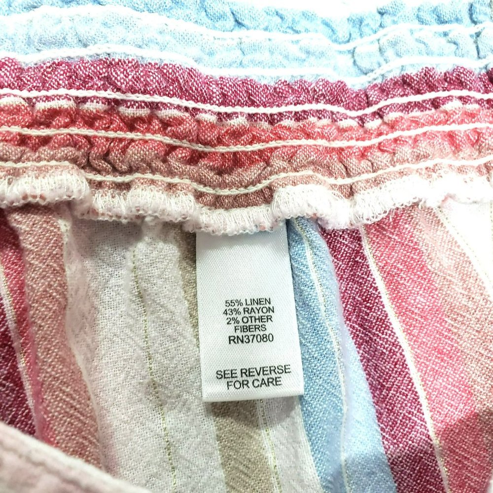 Cato Wide Leg Striped Linen-Blend Pants in White, Red, Blue, Tan - Picture 5 of 11